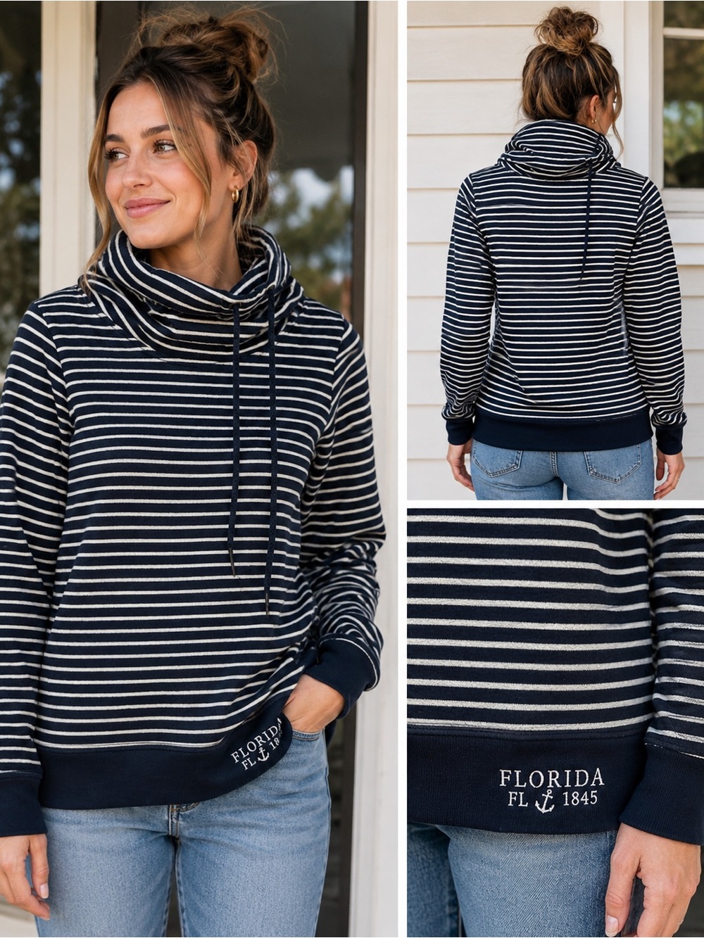 Artisans Florida Striped Cowl Neck Pullover – Size Medium